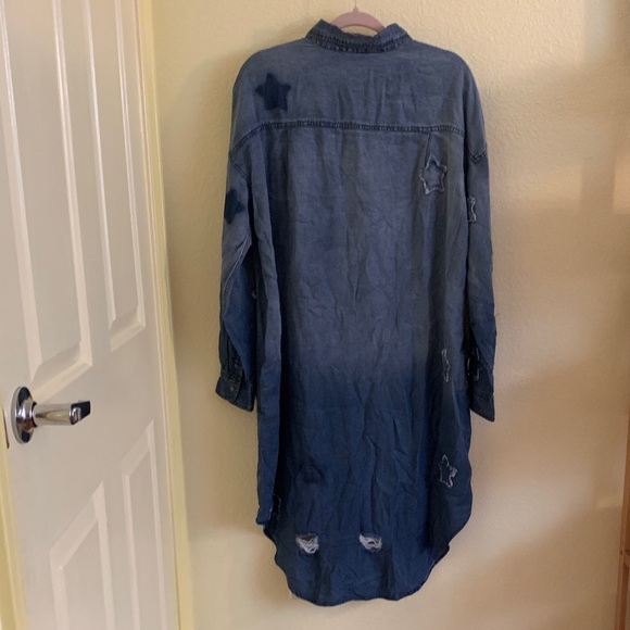 Denim Button Down Shirt with Star Accents - Picture 2 of 5